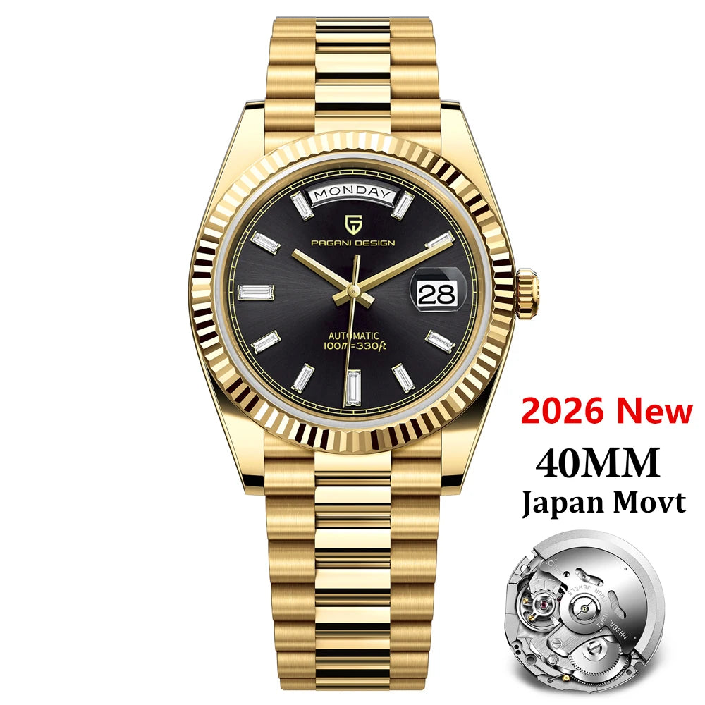 PAGANI DESIGN Rose Gold DD40 Luxury Automatic Watch For Men Mechanical Wristwatch Men Japan NH36A Movt Sapphire crystal 2025 New