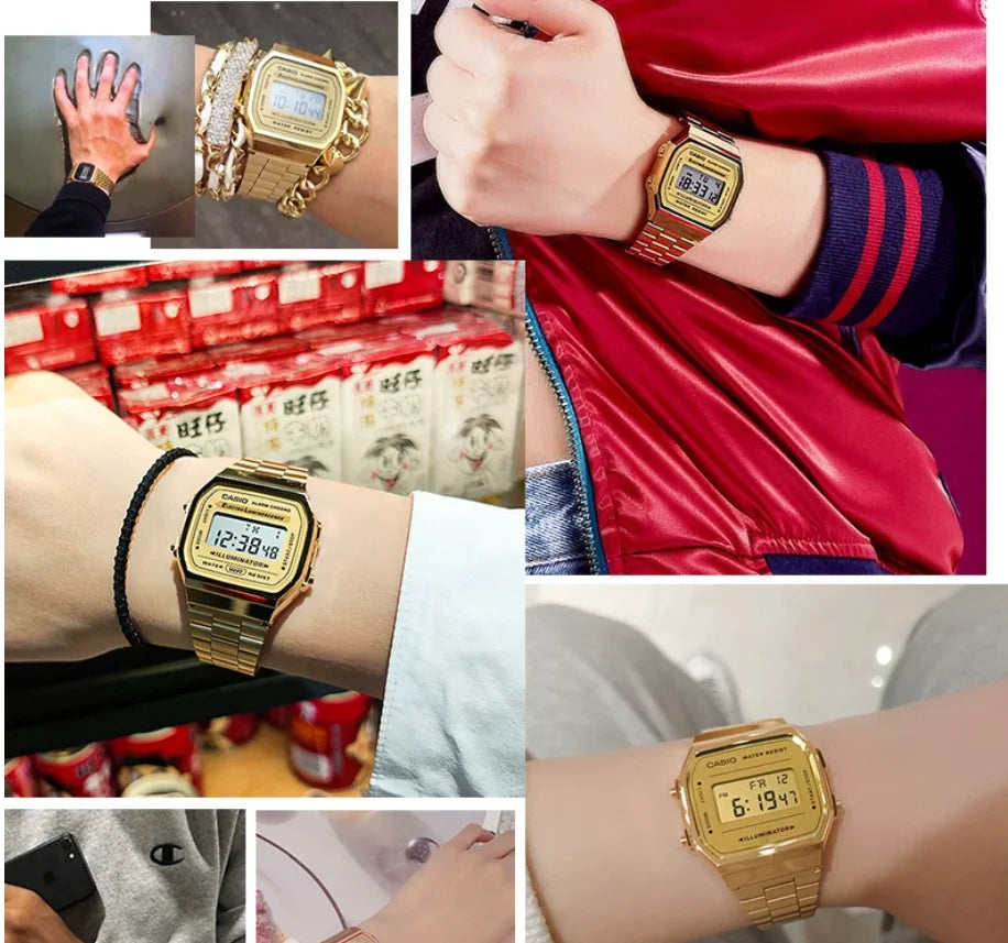 CASIO Vintage Square Digital Watch A168, Men Classic Metal Sports Wrist Watch for Student