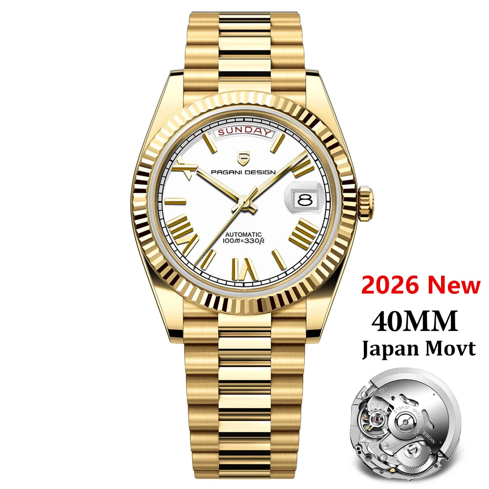 PAGANI DESIGN Rose Gold DD40 Luxury Automatic Watch For Men Mechanical Wristwatch Men Japan NH36A Movt Sapphire crystal 2025 New