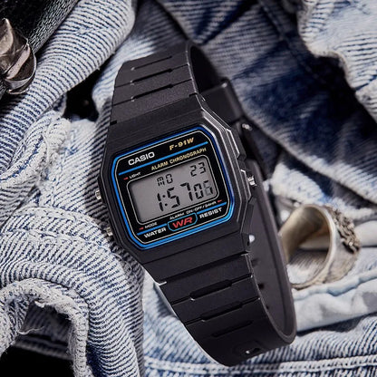 Casio F91W Series Fashionable Simple Retro Small Square LCD Display Waterproof Quartz Watch Trendy Versatile Electronic Watch