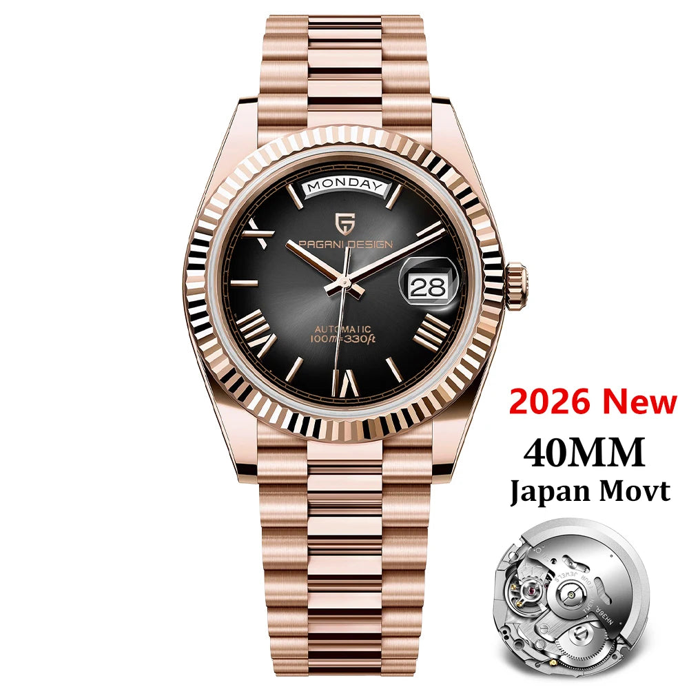 PAGANI DESIGN Rose Gold DD40 Luxury Automatic Watch For Men Mechanical Wristwatch Men Japan NH36A Movt Sapphire crystal 2025 New