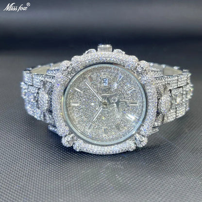 TikTok Hot Diamond Wristwatch For Men Luxury MISSFOX Gold Plated Quartz Watches Nightclub Party Watch Unisex Rapper Jewelry Gift