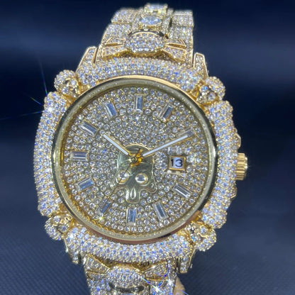 TikTok Hot Diamond Wristwatch For Men Luxury MISSFOX Gold Plated Quartz Watches Nightclub Party Watch Unisex Rapper Jewelry Gift