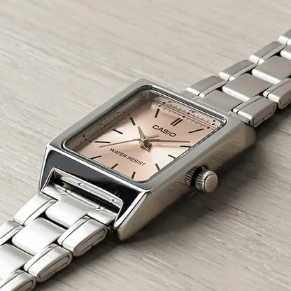 Casio Watch Female CASIO LTP-V007D-4E Student Steel Belt Pink Small Square Meter Waterproof Pointer Meter