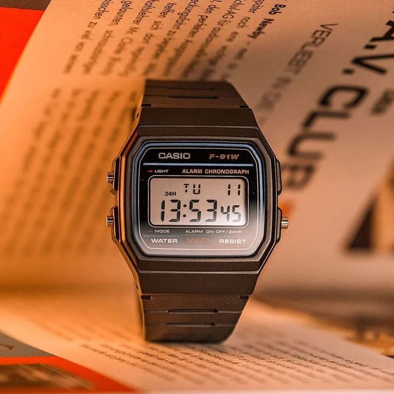 Casio F91W Series Fashionable Simple Retro Small Square LCD Display Waterproof Quartz Watch Trendy Versatile Electronic Watch