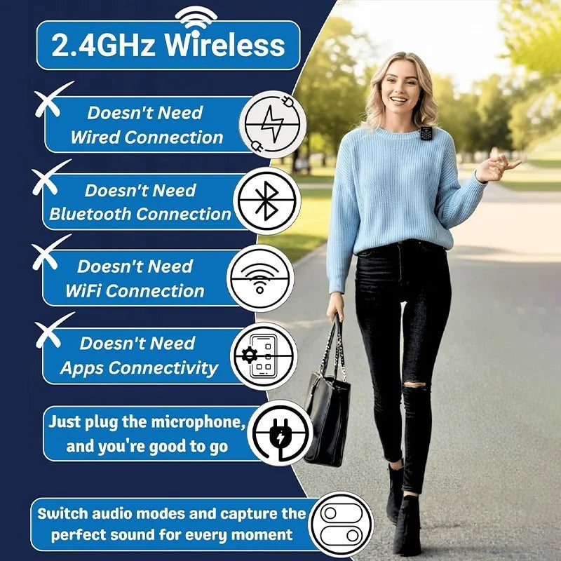 Wireless Lavalier Microphone for iPhone USB C Android Mini Lapel Mic with Noise Reduction for Vlog Video Recording Content Mic