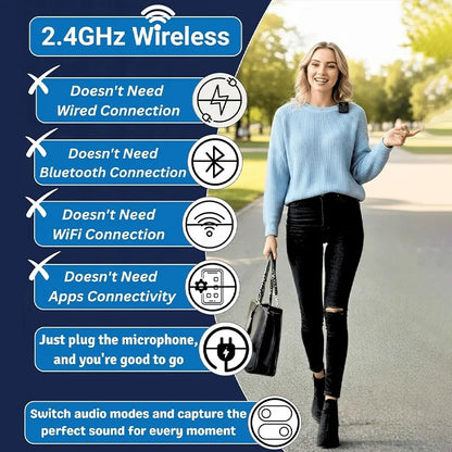 Wireless Lavalier Microphone for iPhone USB C Android Mini Lapel Mic with Noise Reduction for Vlog Video Recording Content Mic