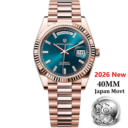 PAGANI DESIGN Rose Gold DD40 Luxury Automatic Watch For Men Mechanical Wristwatch Men Japan NH36A Movt Sapphire crystal 2025 New