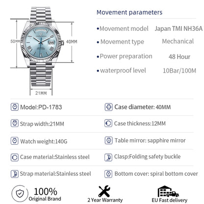 PAGANI DESIGN Rose Gold DD40 Luxury Automatic Watch For Men Mechanical Wristwatch Men Japan NH36A Movt Sapphire crystal 2025 New