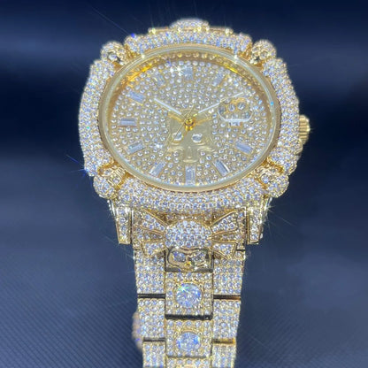 TikTok Hot Diamond Wristwatch For Men Luxury MISSFOX Gold Plated Quartz Watches Nightclub Party Watch Unisex Rapper Jewelry Gift