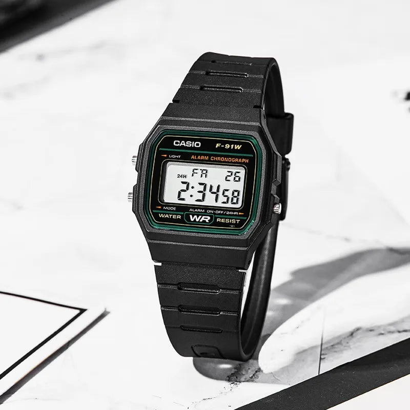 Casio F91W Series Fashionable Simple Retro Small Square LCD Display Waterproof Quartz Watch Trendy Versatile Electronic Watch