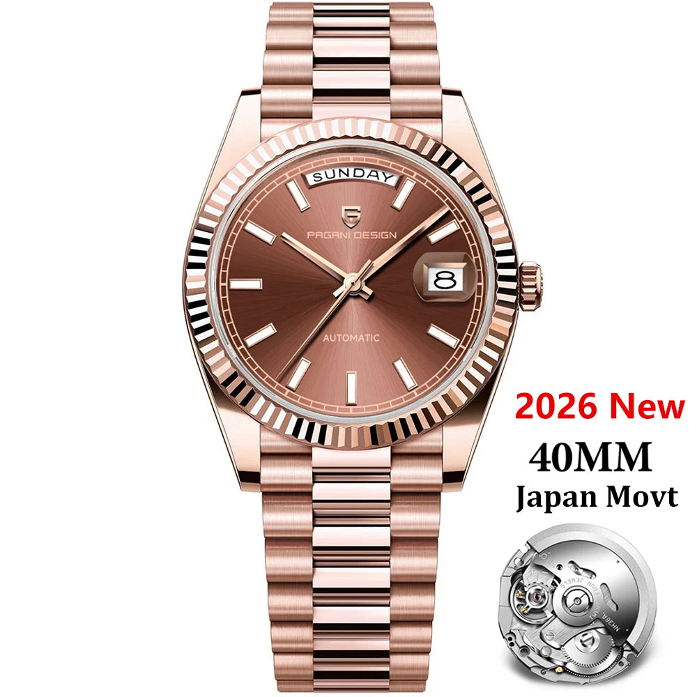 PAGANI DESIGN Rose Gold DD40 Luxury Automatic Watch For Men Mechanical Wristwatch Men Japan NH36A Movt Sapphire crystal 2025 New