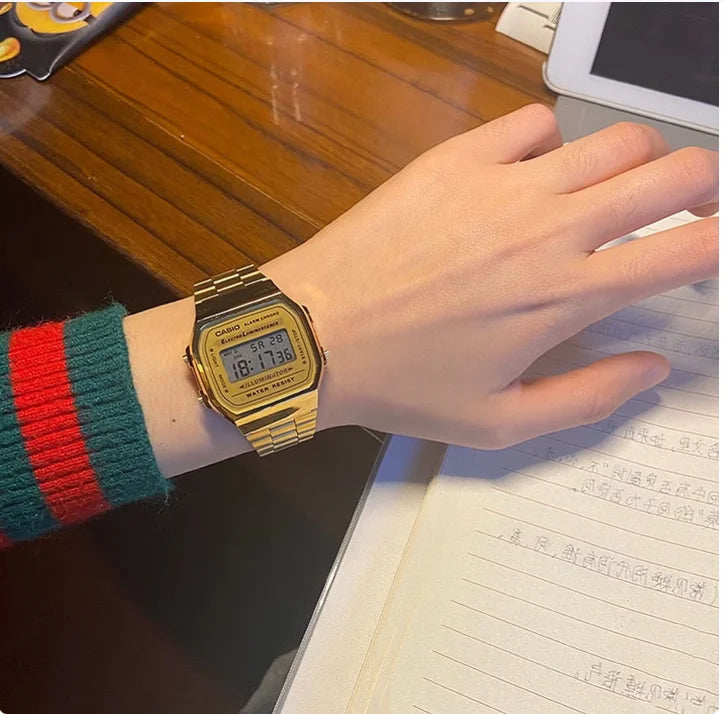 CASIO Vintage Square Digital Watch A168, Men Classic Metal Sports Wrist Watch for Student