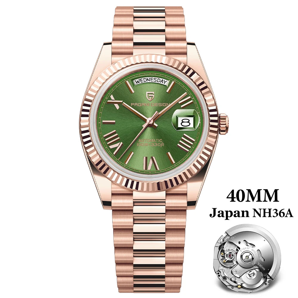 PAGANI DESIGN Rose Gold DD40 Luxury Automatic Watch For Men Mechanical Wristwatch Men Japan NH36A Movt Sapphire crystal 2025 New