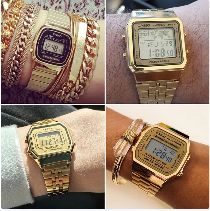 CASIO Vintage Square Digital Watch A168, Men Classic Metal Sports Wrist Watch for Student