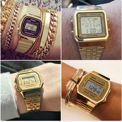 CASIO Vintage Square Digital Watch A168, Men Classic Metal Sports Wrist Watch for Student