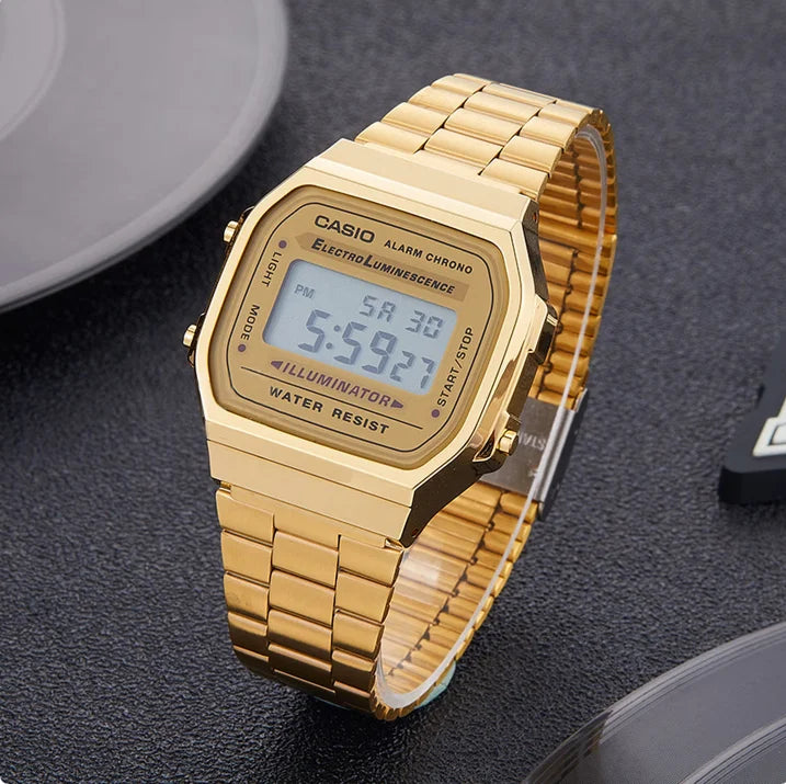 CASIO Vintage Square Digital Watch A168, Men Classic Metal Sports Wrist Watch for Student