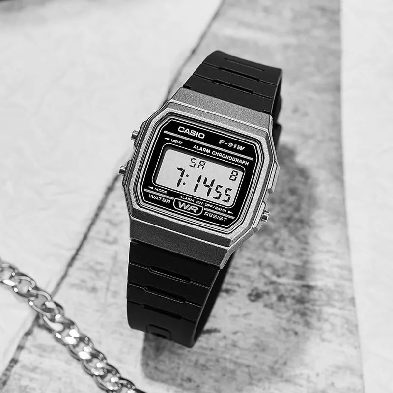 Casio F91W Series Fashionable Simple Retro Small Square LCD Display Waterproof Quartz Watch Trendy Versatile Electronic Watch